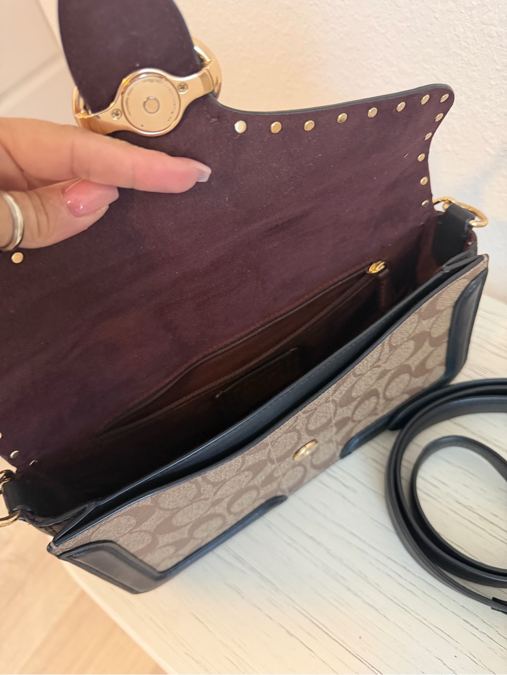 Coach Two-Tone Signature Saddle Bag in Brown and Black - Picture 9 of 15